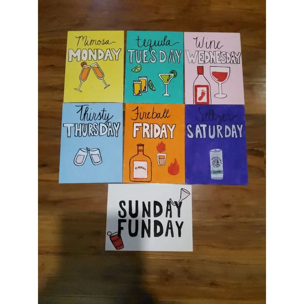 vintage handmade hand painted weekday drinking artist loft signs